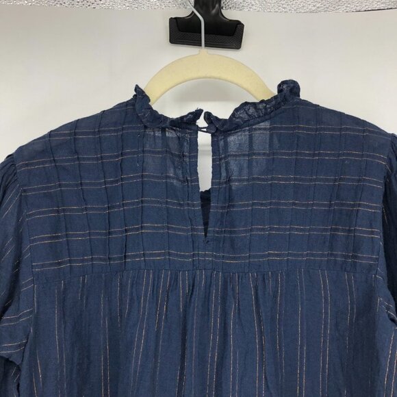 Anthropologie Maeve Reston Blouse Navy Blue w Copper  Vertical Stripes size XS - Picture 6 of 16